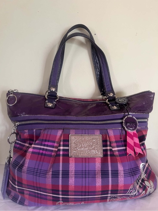 Coach Handbags - Coach Purple Plaid Tote with Pink Accents